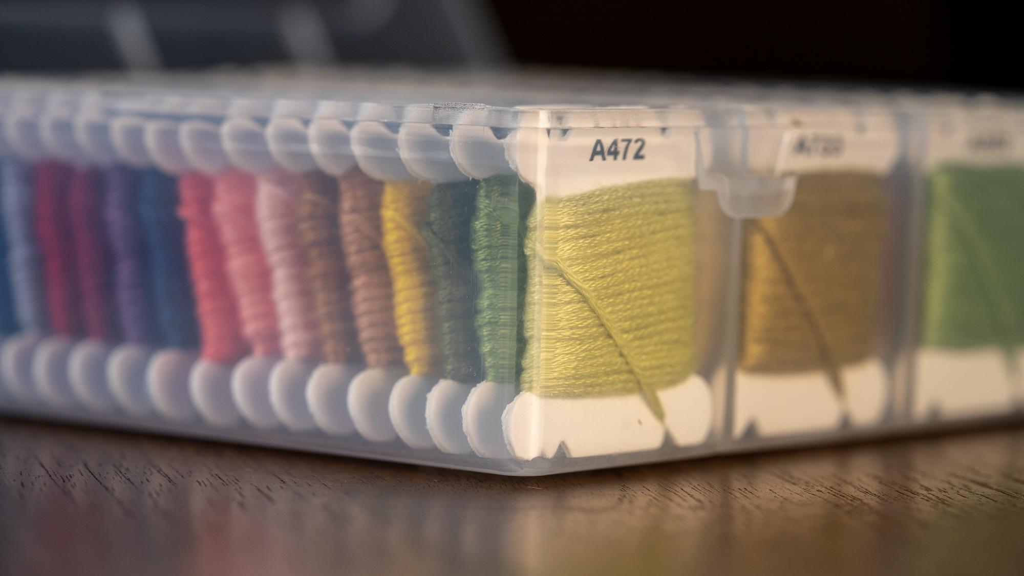 embroidery sample swatches on table